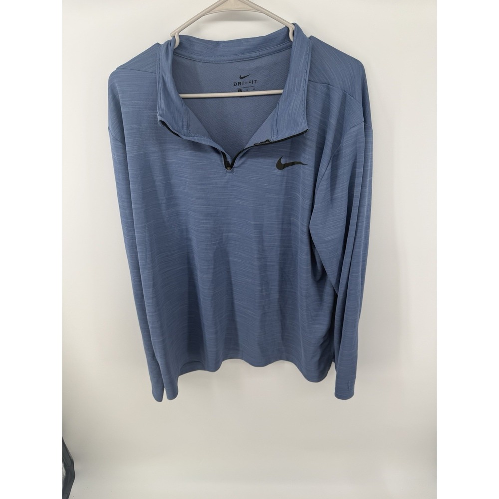 Nike Dri-fit Men's Blue Heathered  1/4 Zip Long Sleeve Mock Neck Size XL